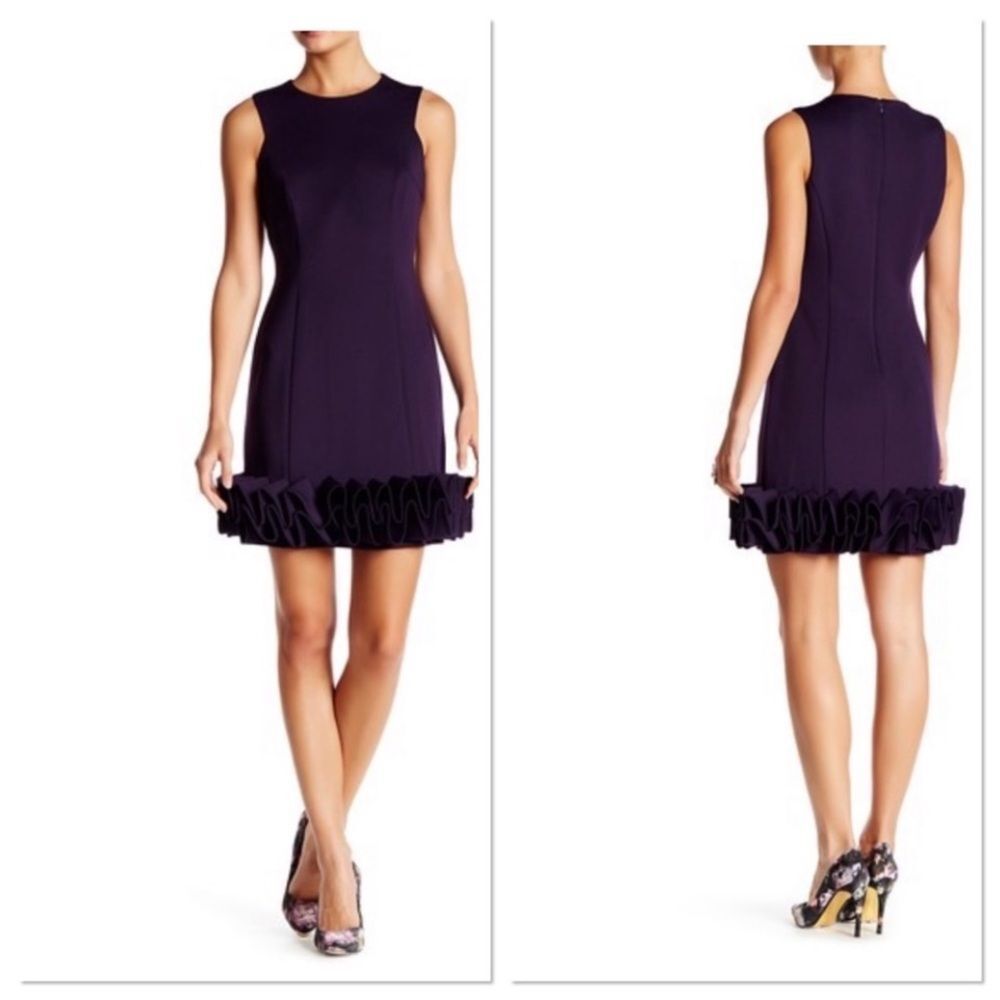 NWT MAIA Ruffle‎ Hem Scuba Sheath Cocktail Dress Size 8 in Plum